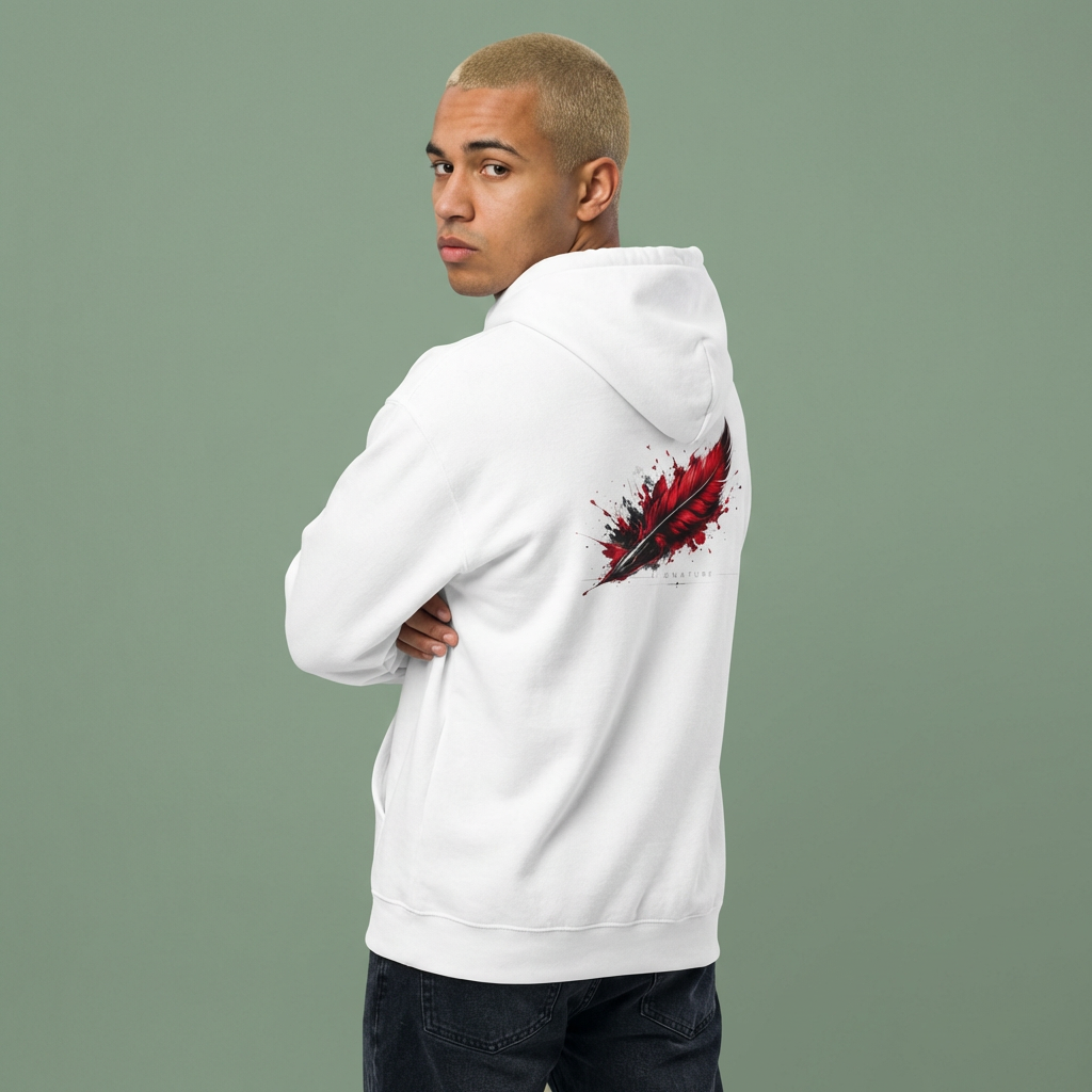 Author Hoodie with Red Ink Feather Graphic