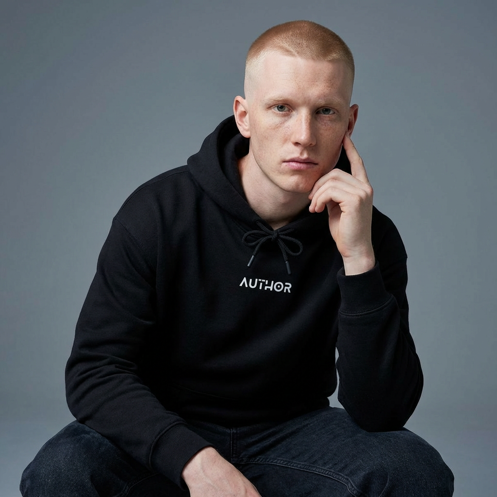 Author Hoodie with Red Ink Feather Graphic